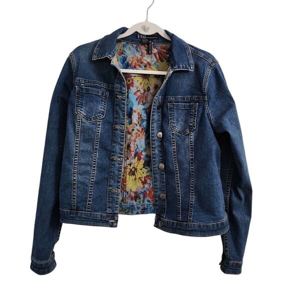 FDJ‎ French Dressing Jeans Jacket Womens Small Blue Reversible Floral Stretch - Picture 1 of 10
